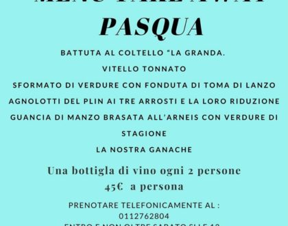 PRENOTATE IL VOSTRO PRANZO DI PASQUA